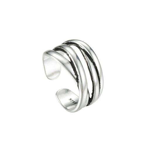 .925 Sterling Silver Multi-Layer Woven Open Adjustable Ring