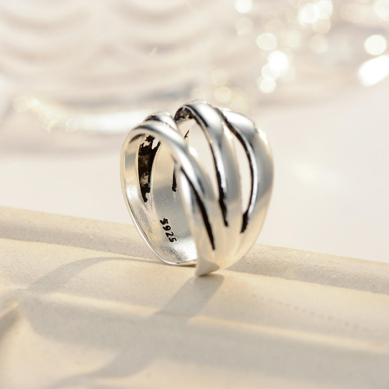 .925 Sterling Silver Multi-Layer Woven Open Adjustable Ring