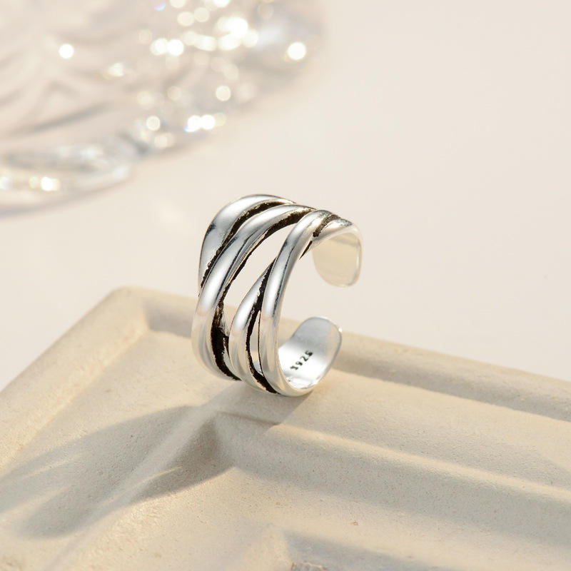 .925 Sterling Silver Multi-Layer Woven Open Adjustable Ring