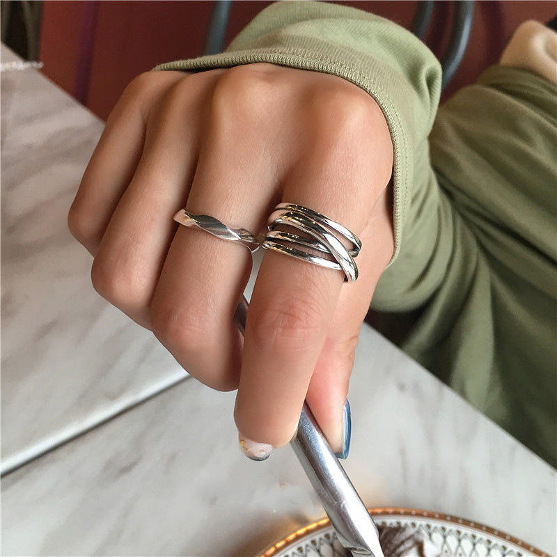 .925 Sterling Silver Multi-Layer Woven Open Adjustable Ring