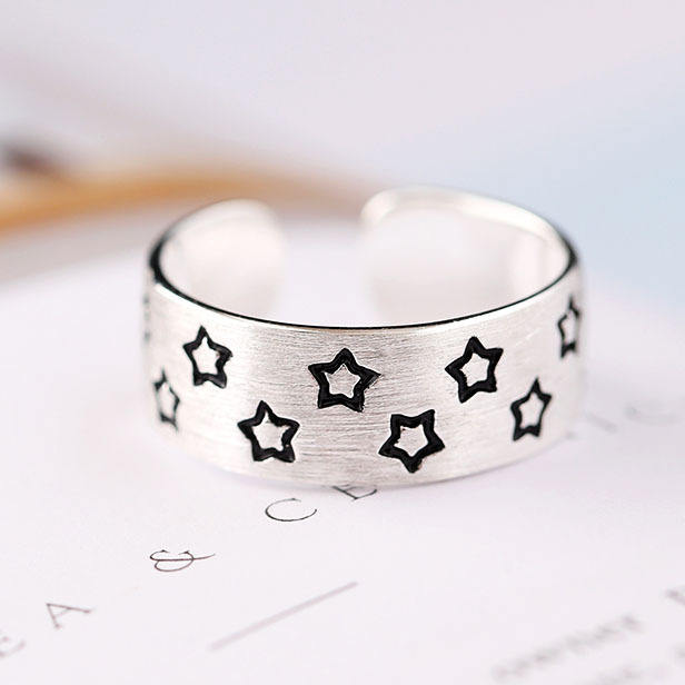 .925 Sterling Silver Open Band Adjustable Star Ring
