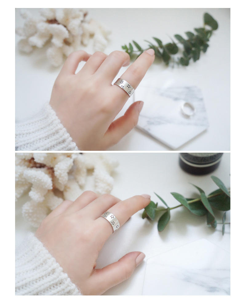 .925 Sterling Silver Open Band Adjustable Star Ring