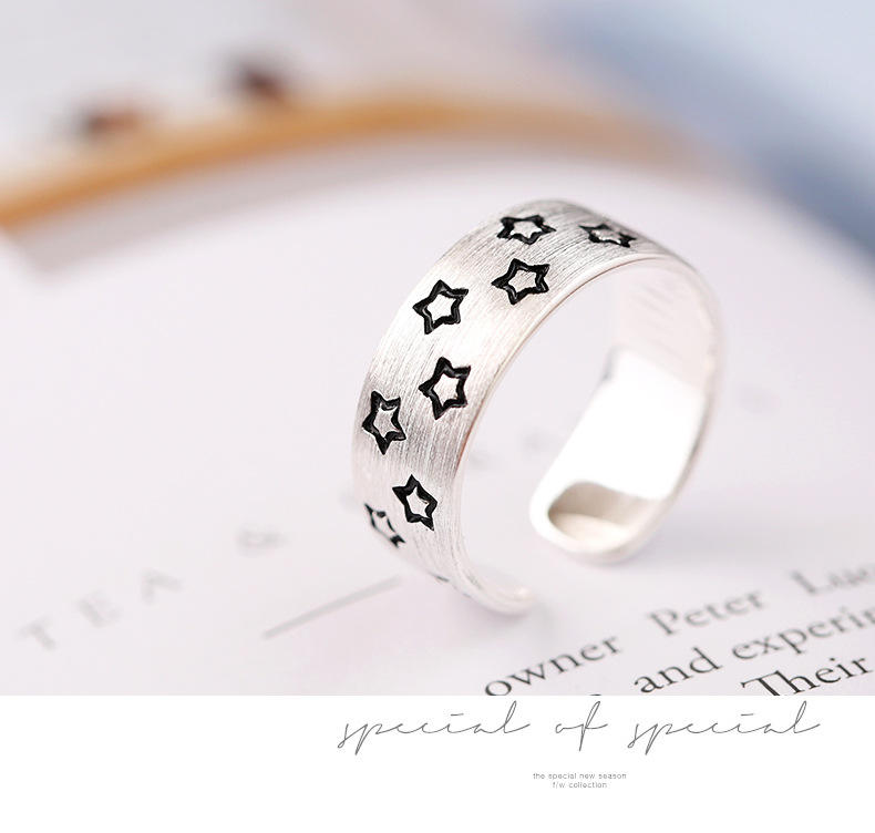 .925 Sterling Silver Open Band Adjustable Star Ring