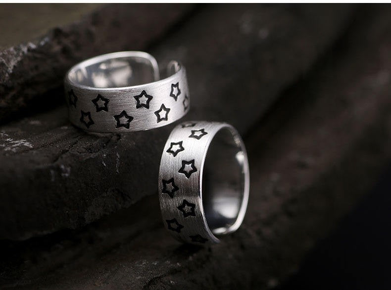 .925 Sterling Silver Open Band Adjustable Star Ring