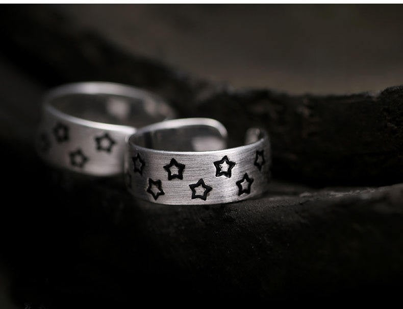 .925 Sterling Silver Open Band Adjustable Star Ring