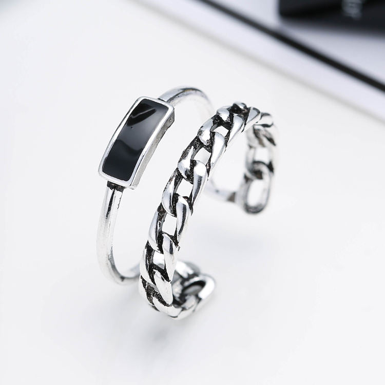 Platinum Plated Double Chain Open Adjustable Ring