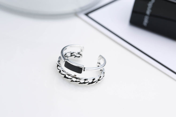 Platinum Plated Double Chain Open Adjustable Ring