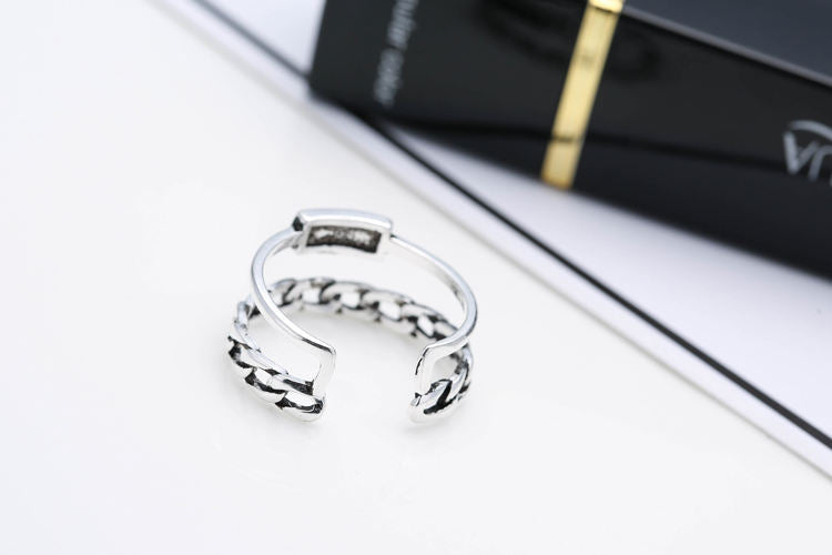 Platinum Plated Double Chain Open Adjustable Ring