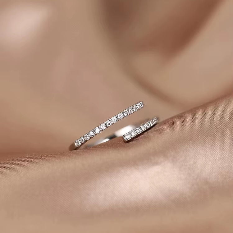 .925 Sterling Silver Simple Cubic Zirconia Open Adjustable Wrapped Band Ring