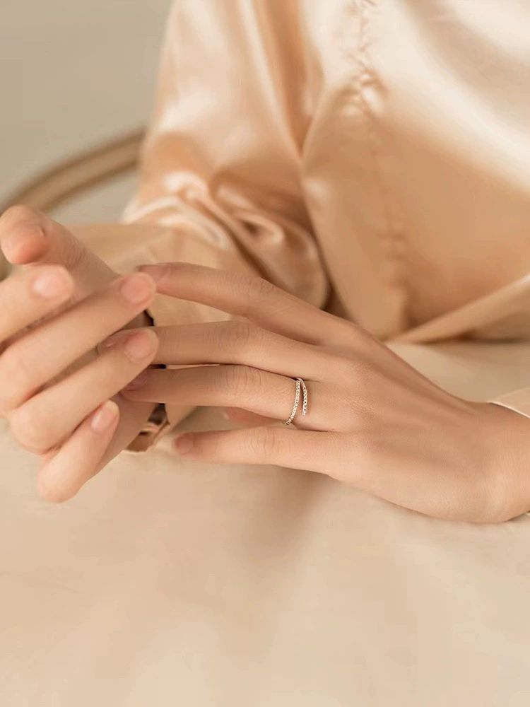 .925 Sterling Silver Simple Cubic Zirconia Open Adjustable Wrapped Band Ring