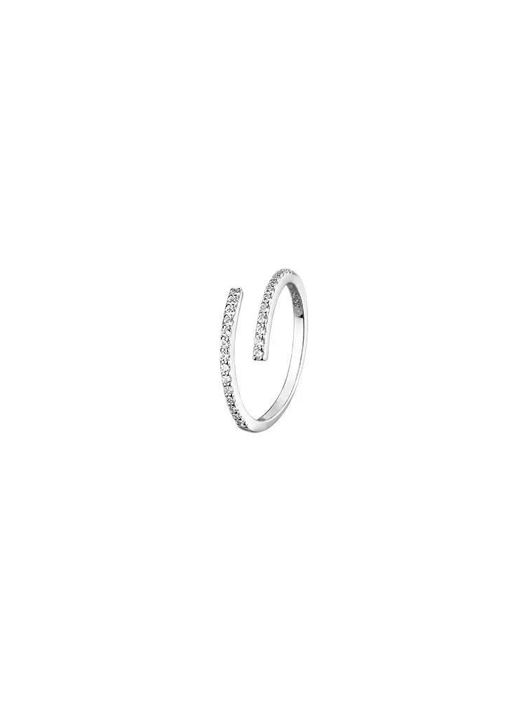 .925 Sterling Silver Simple Cubic Zirconia Open Adjustable Wrapped Band Ring