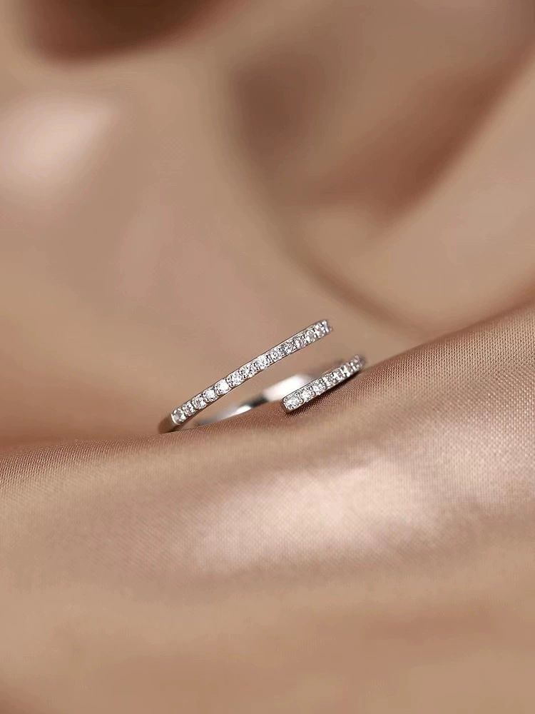 .925 Sterling Silver Simple Cubic Zirconia Open Adjustable Wrapped Band Ring