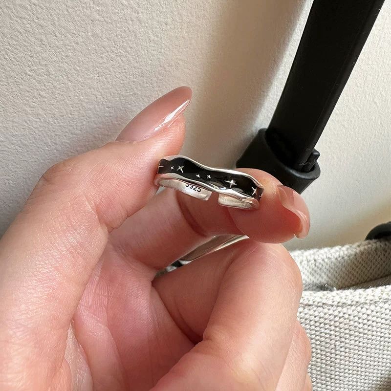 .925 Sterling Silver Starburst Open Adjustable Minimalist Band Ring