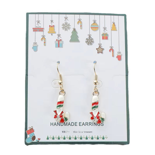 Gold-plated Stainless Steel Candy Cane Holiday Earrings