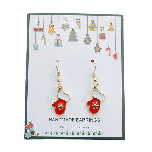Gold-plated Stainless Steel Red Mitten Holiday Earrings