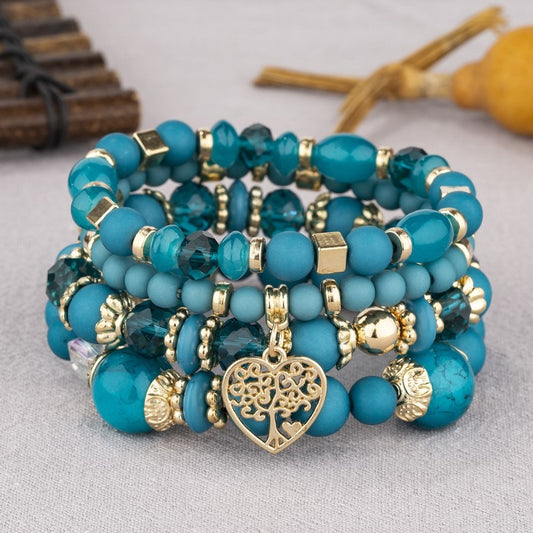 Boho Handmade Elastic Multi-layer Natural Stone Bracelet Set (Blue)