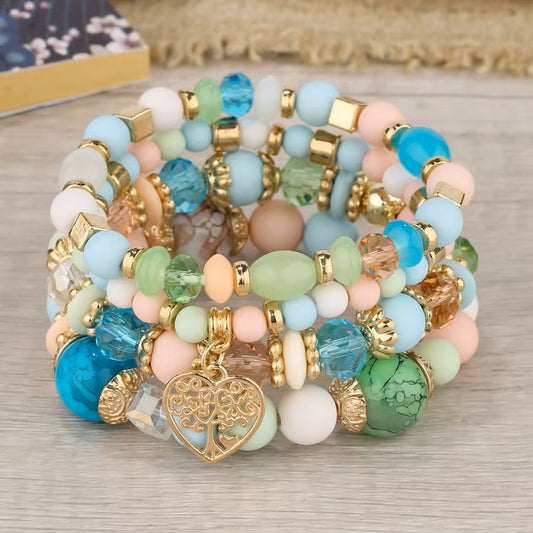 Boho Handmade Elastic Multi-layer Natural Stone Bracelet Set (Light Mixed)