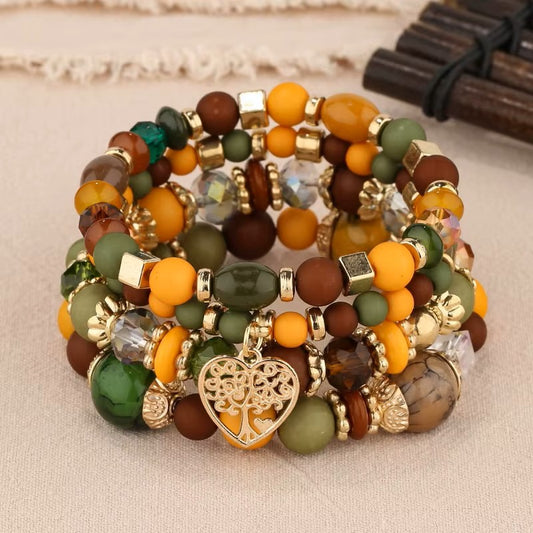 Boho Handmade Elastic Multi-layer Natural Stone Bracelet Set (Dark Mixed)