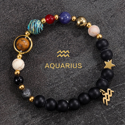 Zodiac Sign Handmade Elastic Natural Stone Bracelet (Choice of Sign)
