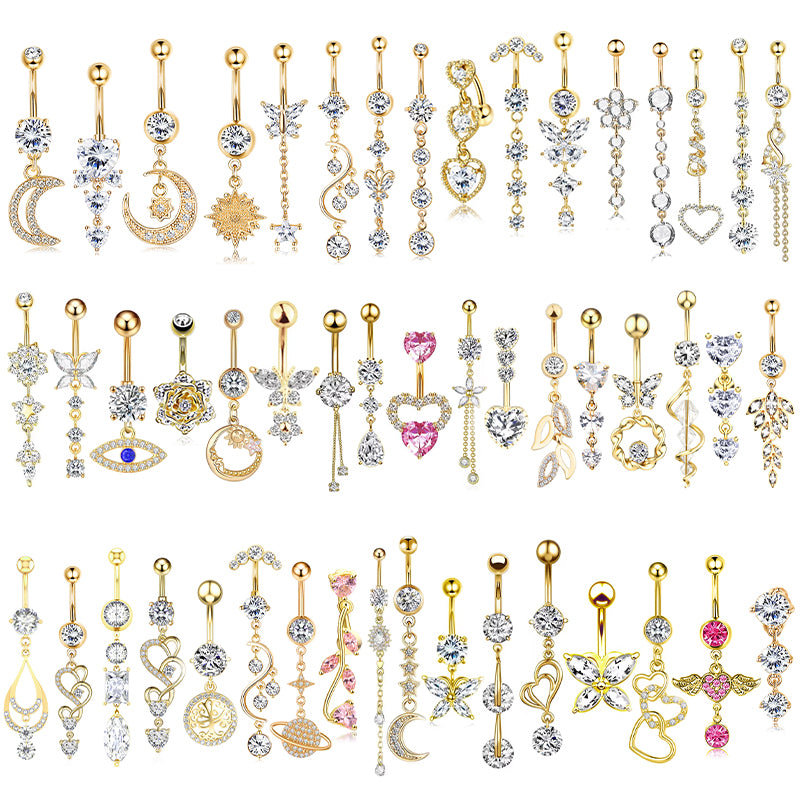 Gold-plated Surgical Steel Naval / Belly Piercing Jewelry with Cubic Zirconia ** Buy 2 Get 1 FREE ** Mix & Match Across Products