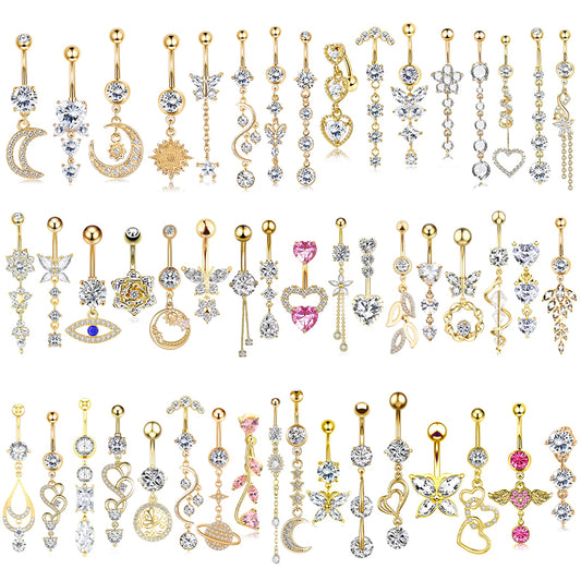 Gold-plated Surgical Steel Naval / Belly Piercing Jewelry with Cubic Zirconia ** Buy 2 Get 1 FREE ** Mix & Match Across Products