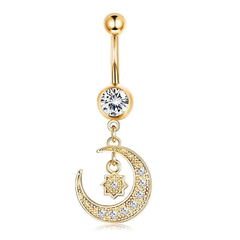 Gold-plated Surgical Steel Naval / Belly Piercing Jewelry with Cubic Zirconia ** Buy 2 Get 1 FREE ** Mix & Match Across Products
