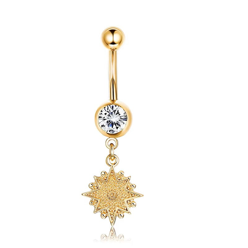 Gold-plated Surgical Steel Naval / Belly Piercing Jewelry with Cubic Zirconia ** Buy 2 Get 1 FREE ** Mix & Match Across Products