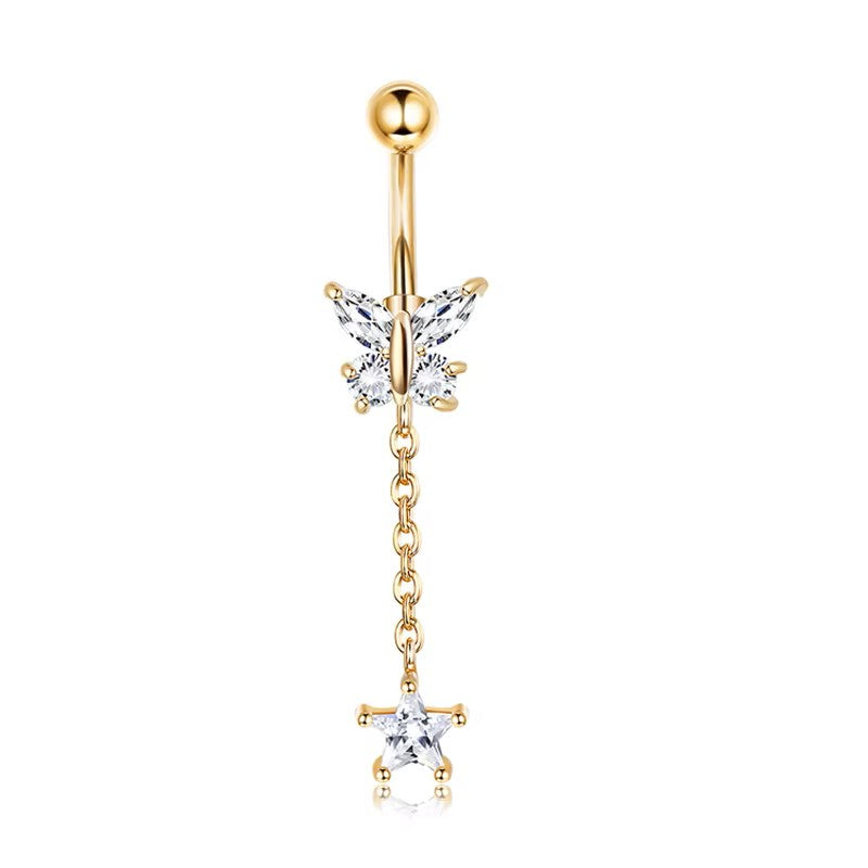 Gold-plated Surgical Steel Naval / Belly Piercing Jewelry with Cubic Zirconia ** Buy 2 Get 1 FREE ** Mix & Match Across Products