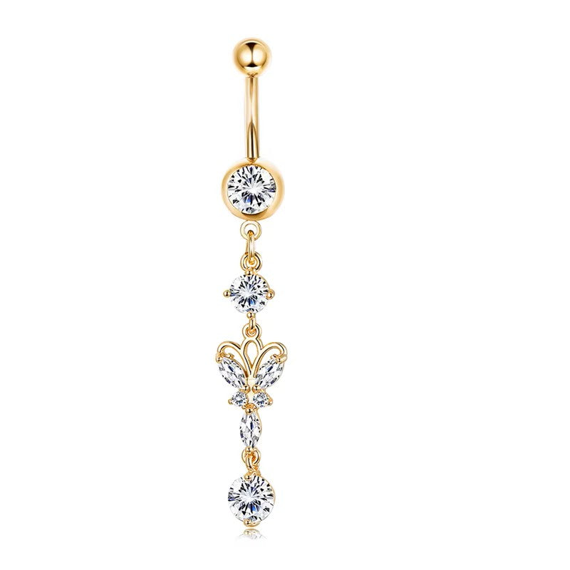 Gold-plated Surgical Steel Naval / Belly Piercing Jewelry with Cubic Zirconia ** Buy 2 Get 1 FREE ** Mix & Match Across Products