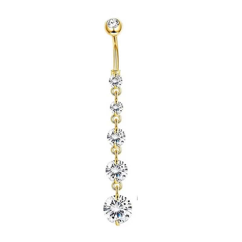 Gold-plated Surgical Steel Naval / Belly Piercing Jewelry with Cubic Zirconia ** Buy 2 Get 1 FREE ** Mix & Match Across Products