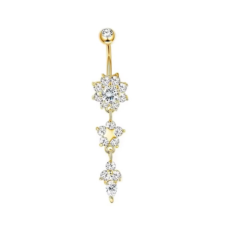 Gold-plated Surgical Steel Naval / Belly Piercing Jewelry with Cubic Zirconia ** Buy 2 Get 1 FREE ** Mix & Match Across Products