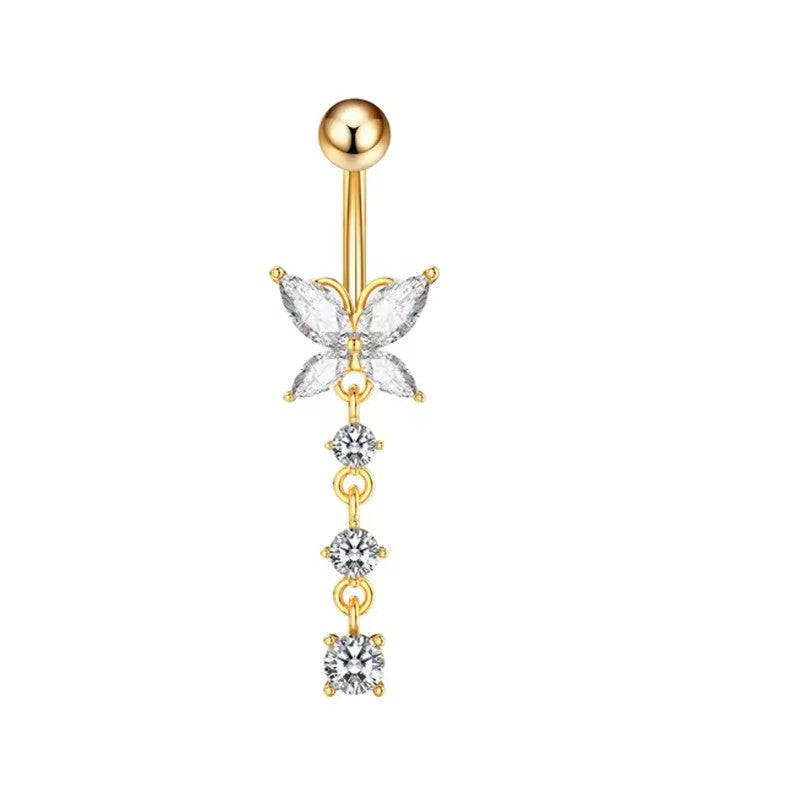 Gold-plated Surgical Steel Naval / Belly Piercing Jewelry with Cubic Zirconia ** Buy 2 Get 1 FREE ** Mix & Match Across Products