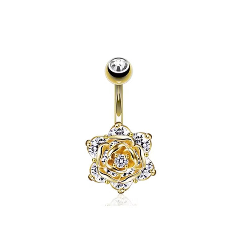 Gold-plated Surgical Steel Naval / Belly Piercing Jewelry with Cubic Zirconia ** Buy 2 Get 1 FREE ** Mix & Match Across Products