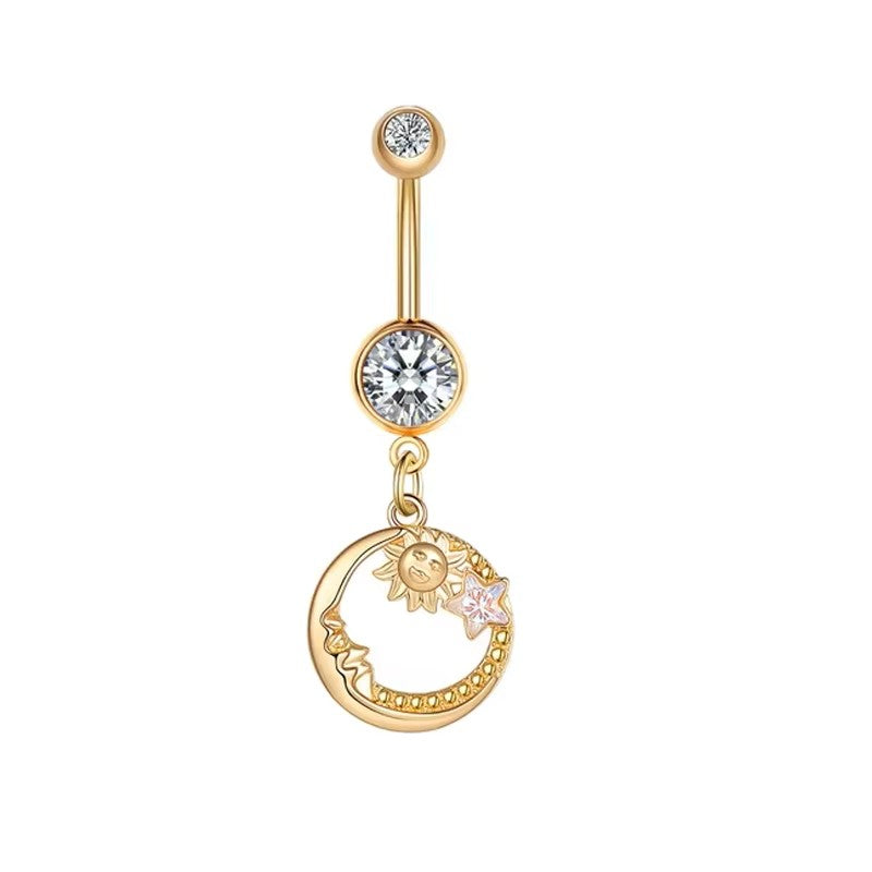 Gold-plated Surgical Steel Naval / Belly Piercing Jewelry with Cubic Zirconia ** Buy 2 Get 1 FREE ** Mix & Match Across Products