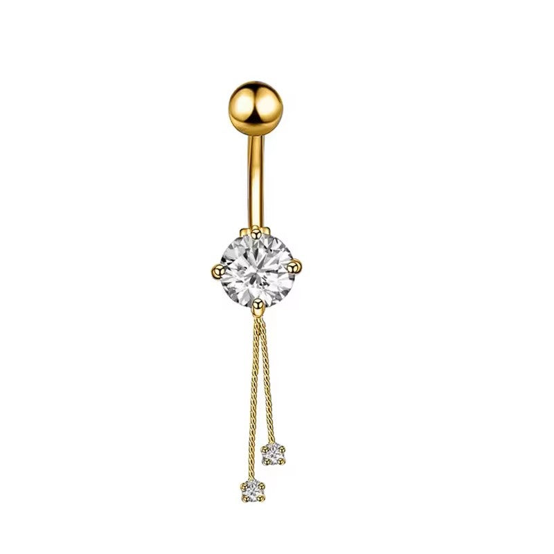Gold-plated Surgical Steel Naval / Belly Piercing Jewelry with Cubic Zirconia ** Buy 2 Get 1 FREE ** Mix & Match Across Products