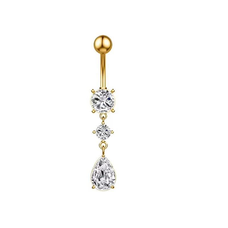 Gold-plated Surgical Steel Naval / Belly Piercing Jewelry with Cubic Zirconia ** Buy 2 Get 1 FREE ** Mix & Match Across Products