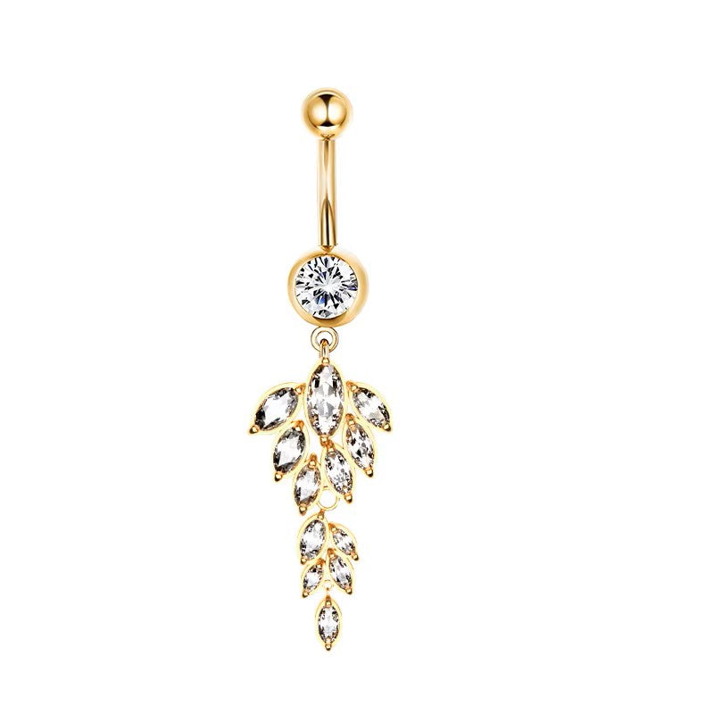 Gold-plated Surgical Steel Naval / Belly Piercing Jewelry with Cubic Zirconia ** Buy 2 Get 1 FREE ** Mix & Match Across Products