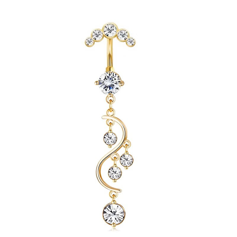 Gold-plated Surgical Steel Naval / Belly Piercing Jewelry with Cubic Zirconia ** Buy 2 Get 1 FREE ** Mix & Match Across Products