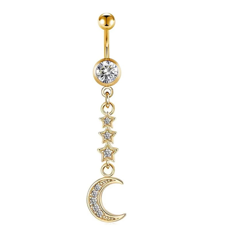 Gold-plated Surgical Steel Naval / Belly Piercing Jewelry with Cubic Zirconia ** Buy 2 Get 1 FREE ** Mix & Match Across Products