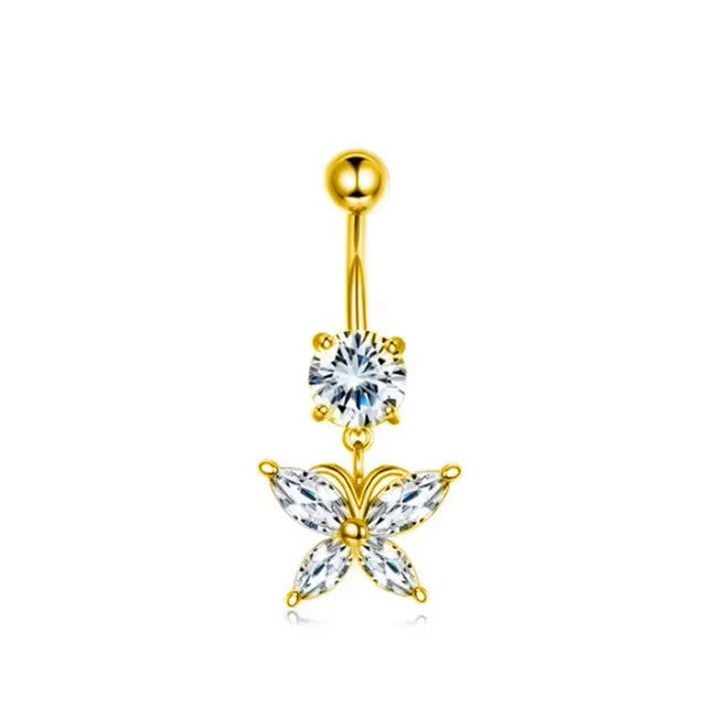 Gold-plated Surgical Steel Naval / Belly Piercing Jewelry with Cubic Zirconia ** Buy 2 Get 1 FREE ** Mix & Match Across Products