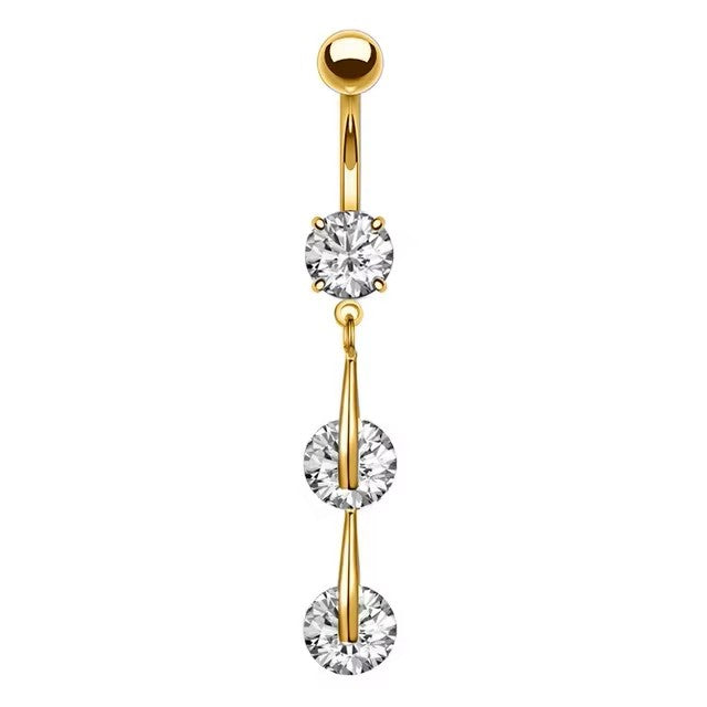 Gold-plated Surgical Steel Naval / Belly Piercing Jewelry with Cubic Zirconia ** Buy 2 Get 1 FREE ** Mix & Match Across Products