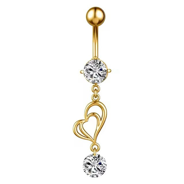 Gold-plated Surgical Steel Naval / Belly Piercing Jewelry with Cubic Zirconia ** Buy 2 Get 1 FREE ** Mix & Match Across Products