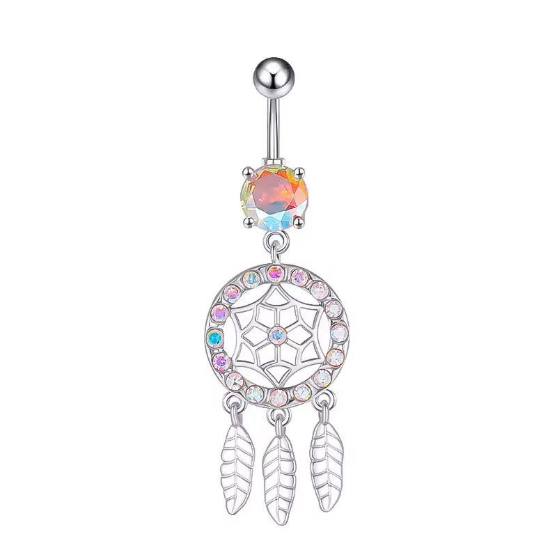 White Gold-plated Surgical Steel Naval / Belly Piercing Jewelry with AB Cubic Zirconia *** Buy 2 Get 1 FREE ***