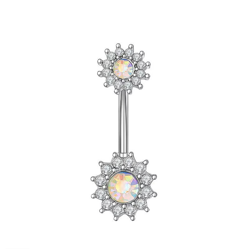White Gold-plated Surgical Steel Naval / Belly Piercing Jewelry with AB Cubic Zirconia *** Buy 2 Get 1 FREE ***