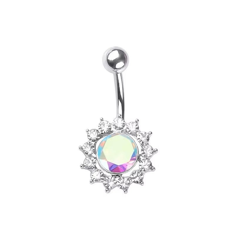 White Gold-plated Surgical Steel Naval / Belly Piercing Jewelry with AB Cubic Zirconia *** Buy 2 Get 1 FREE ***