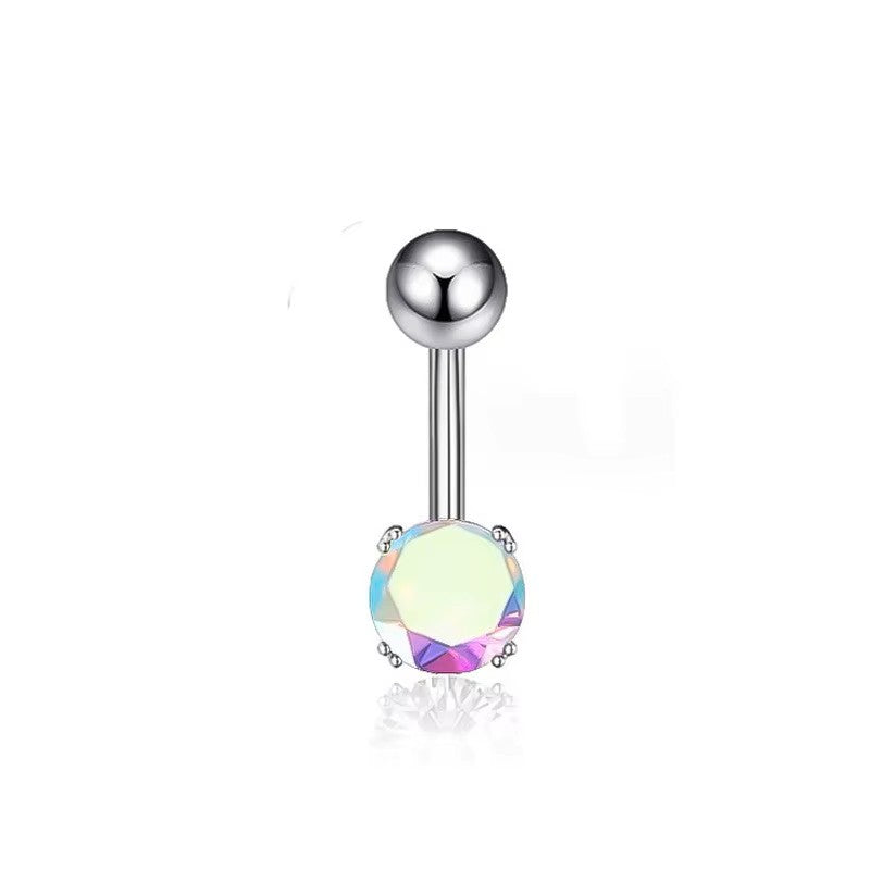 White Gold-plated Surgical Steel Naval / Belly Piercing Jewelry with AB Cubic Zirconia *** Buy 2 Get 1 FREE ***
