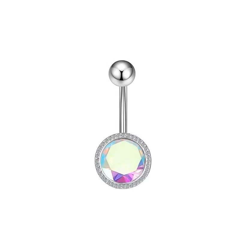 White Gold-plated Surgical Steel Naval / Belly Piercing Jewelry with AB Cubic Zirconia *** Buy 2 Get 1 FREE ***