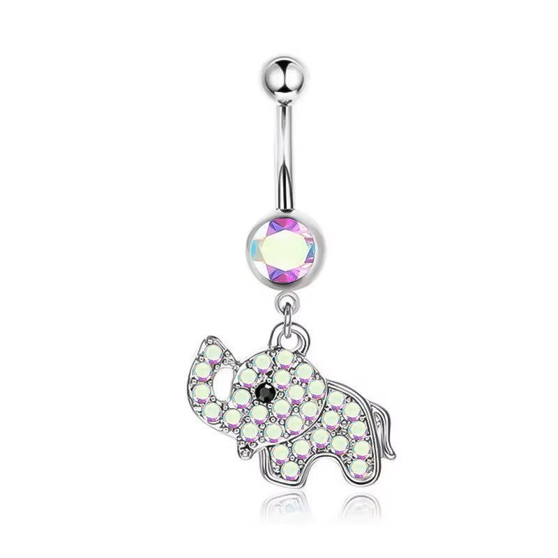 White Gold-plated Surgical Steel Naval / Belly Piercing Jewelry with AB Cubic Zirconia *** Buy 2 Get 1 FREE ***
