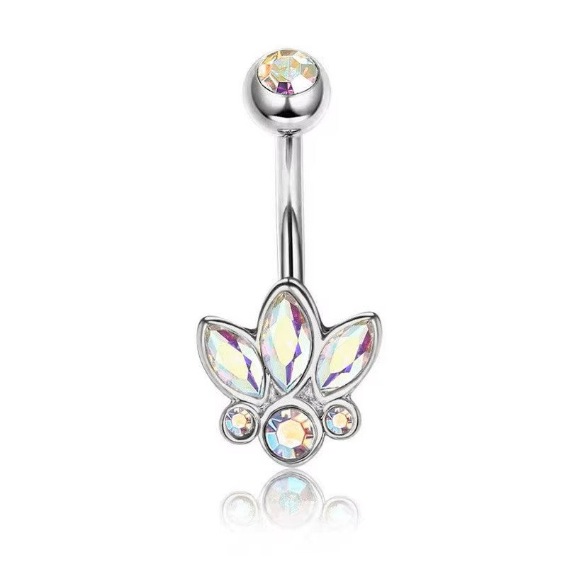White Gold-plated Surgical Steel Naval / Belly Piercing Jewelry with AB Cubic Zirconia *** Buy 2 Get 1 FREE ***
