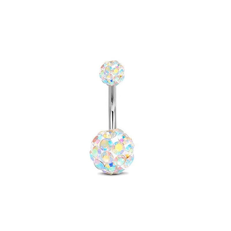 White Gold-plated Surgical Steel Naval / Belly Piercing Jewelry with AB Cubic Zirconia *** Buy 2 Get 1 FREE ***